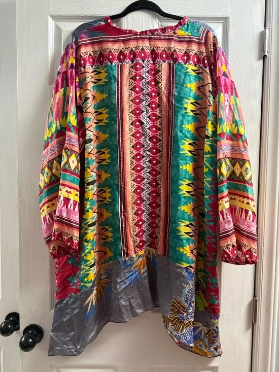 Johnny Was Kamelia Mixed Print V-Neck 100% Silk Blouse Size 2X - Picture 5 of 9